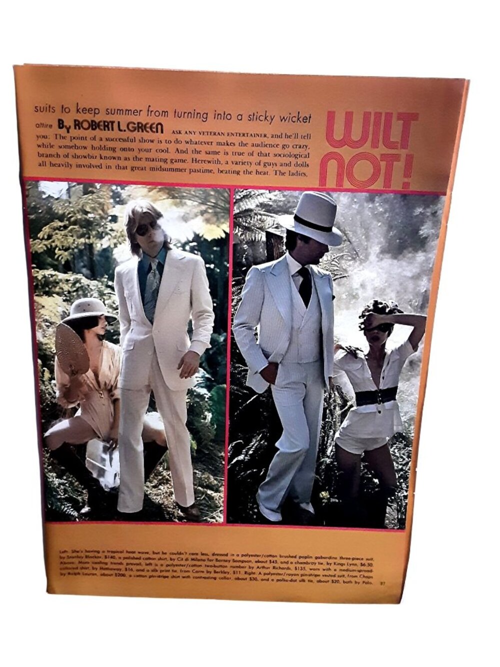 1975 Vintage Men's Summer Fashion 4 Page Feature Leisure Suits Style